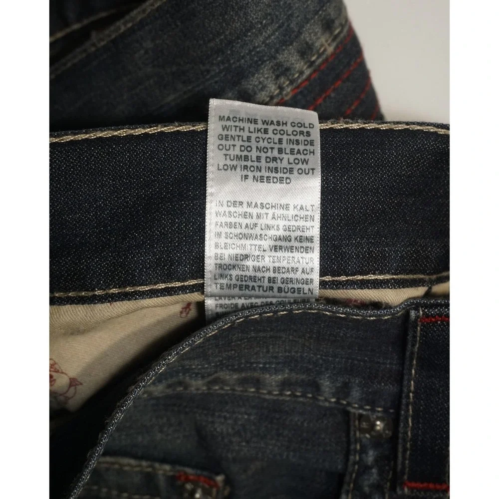 True Religion 38 Straight Leg Distressed Dark Wash Blue Jeans